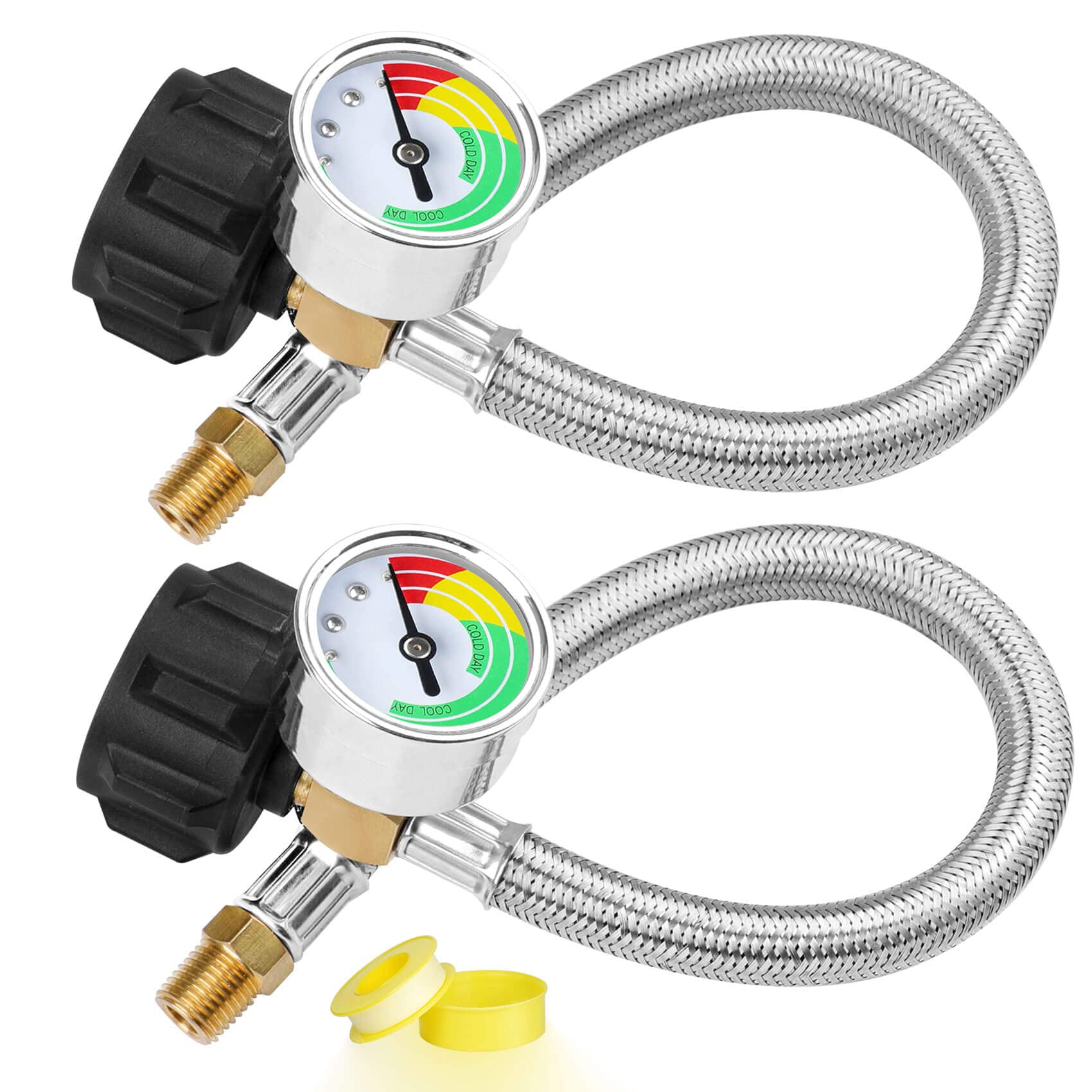 Aekops RV propane hose with gauge, 15 inch, two-pack for safer connections.
