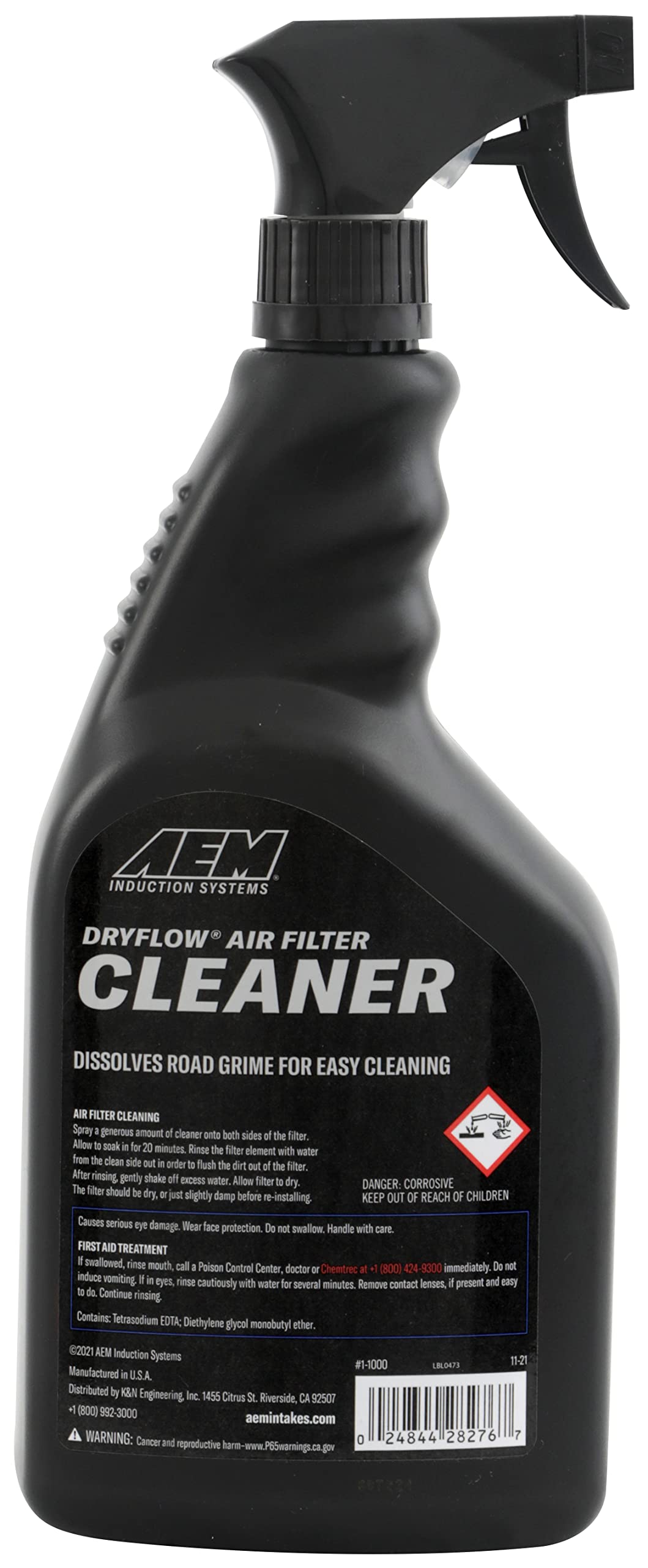 AEM 1-1000 trigger sprayer demonstrates controlled application for grime removal.