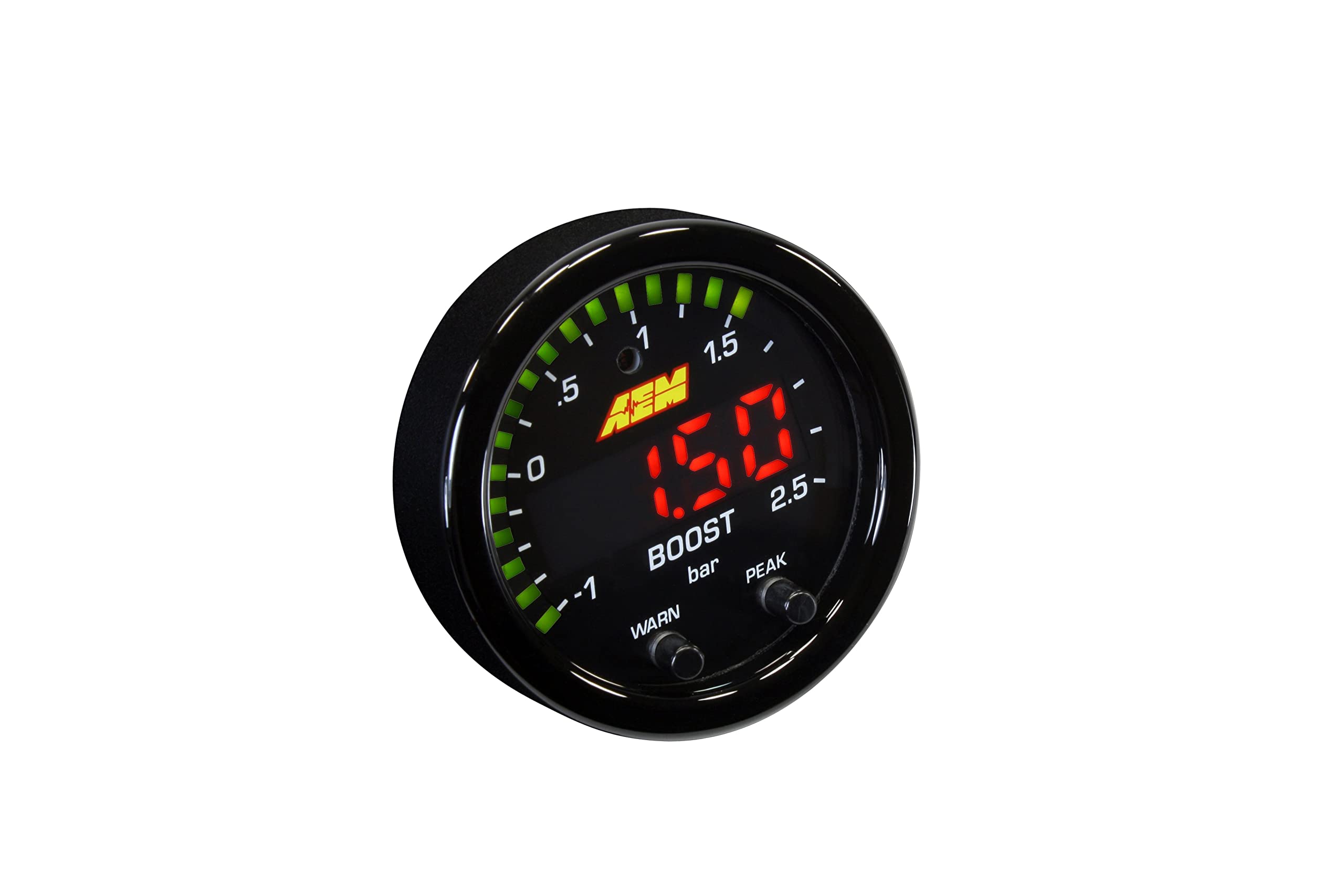 AEM 30-0306 X-Series boost gauge front display for quick readings.