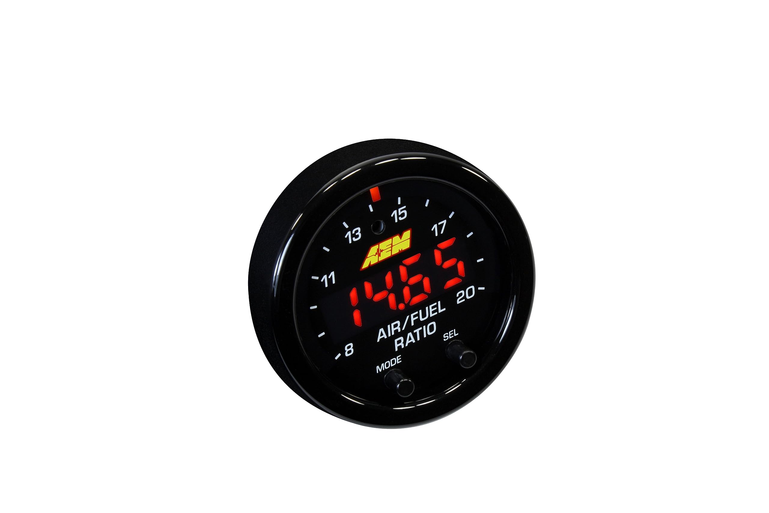 AEM Afro Sensor Controller front view showing compact 2.06 inch gauge for quick tuning.