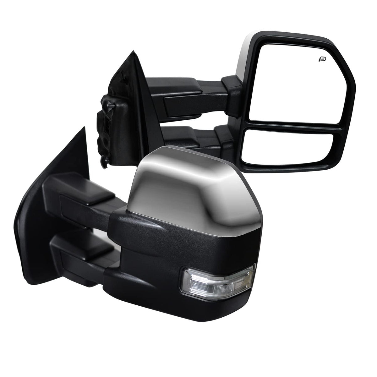 AERDM towing mirror chrome cap with left-side view for Ford F-150, enhanced rear visibility