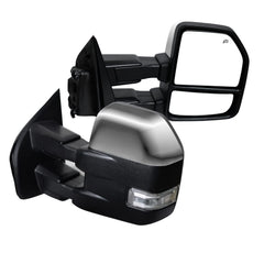 AERDM towing mirror chrome cap with left-side view for Ford F-150, enhanced rear visibility