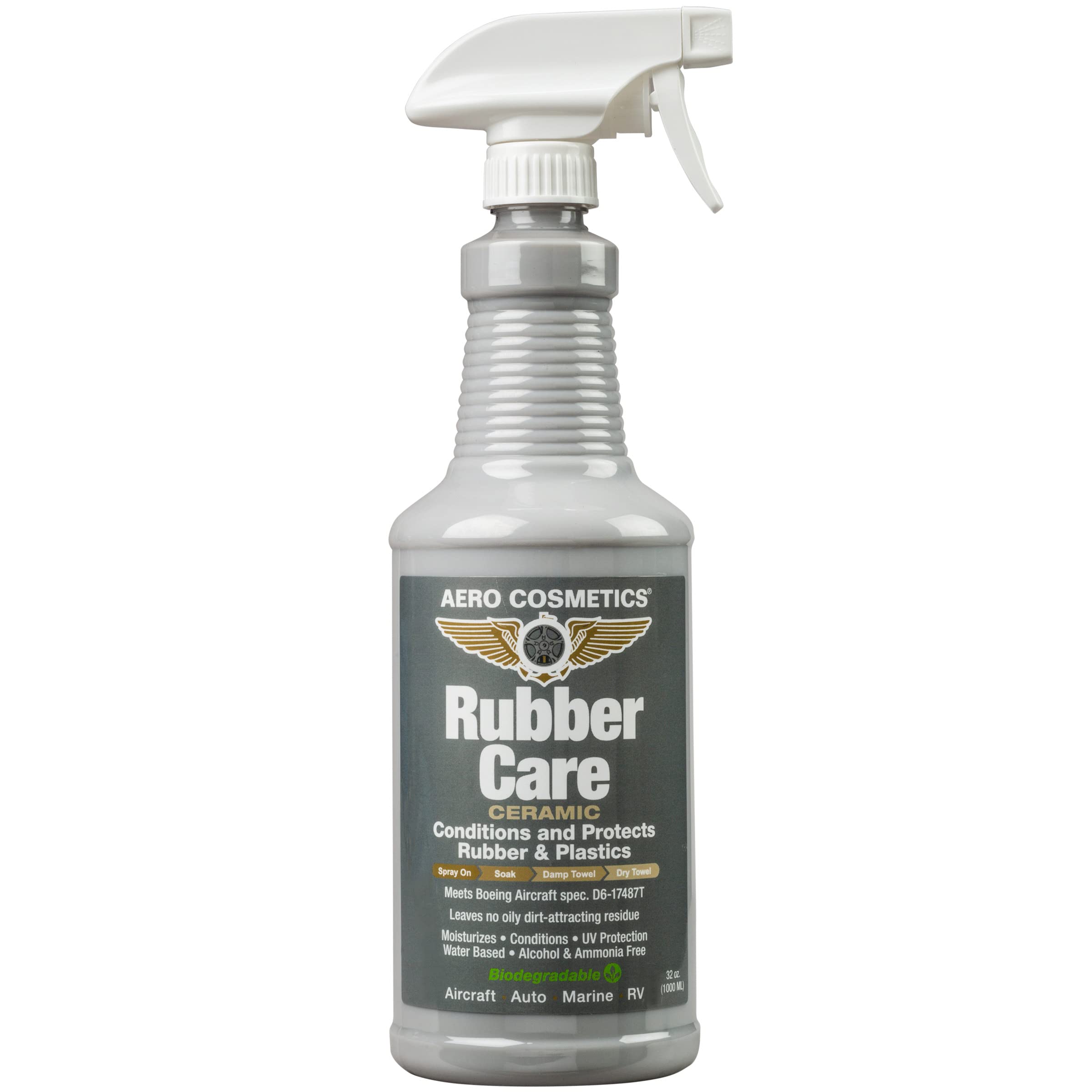 Aero Cosmetics Rubber Care bottle pour for easy application and satin-matte tire finish.