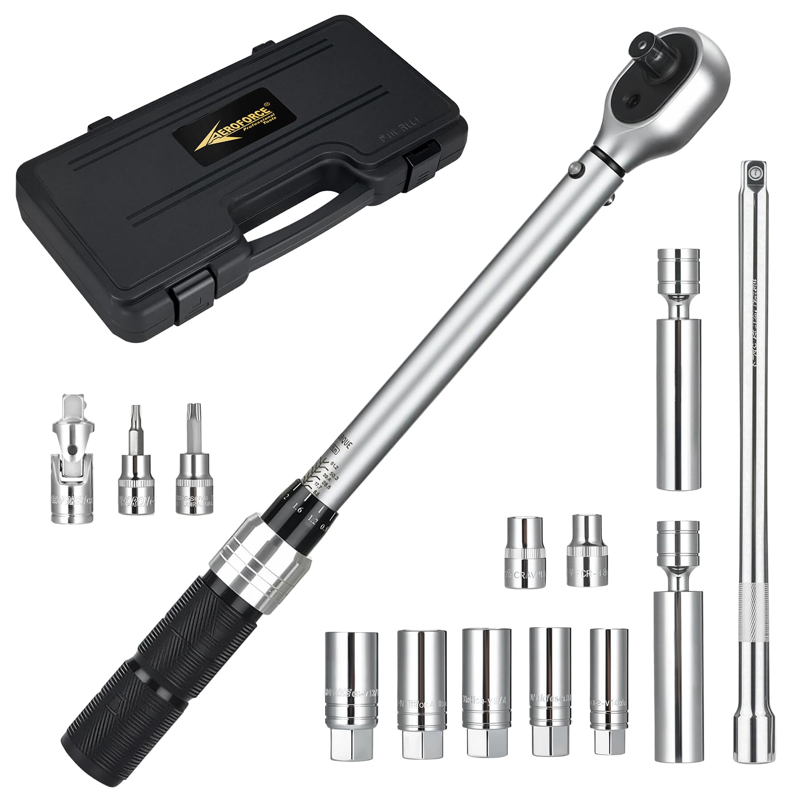 AEROFORCE swivel magnetic 14mm spark plug socket securely grips plugs in tight spaces.