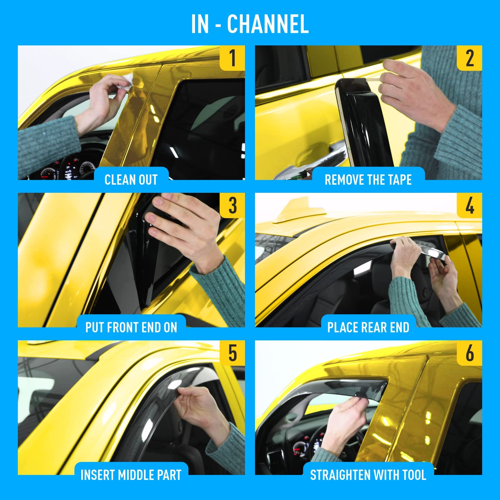 Set of four visors for all four side windows of the Kia K5.