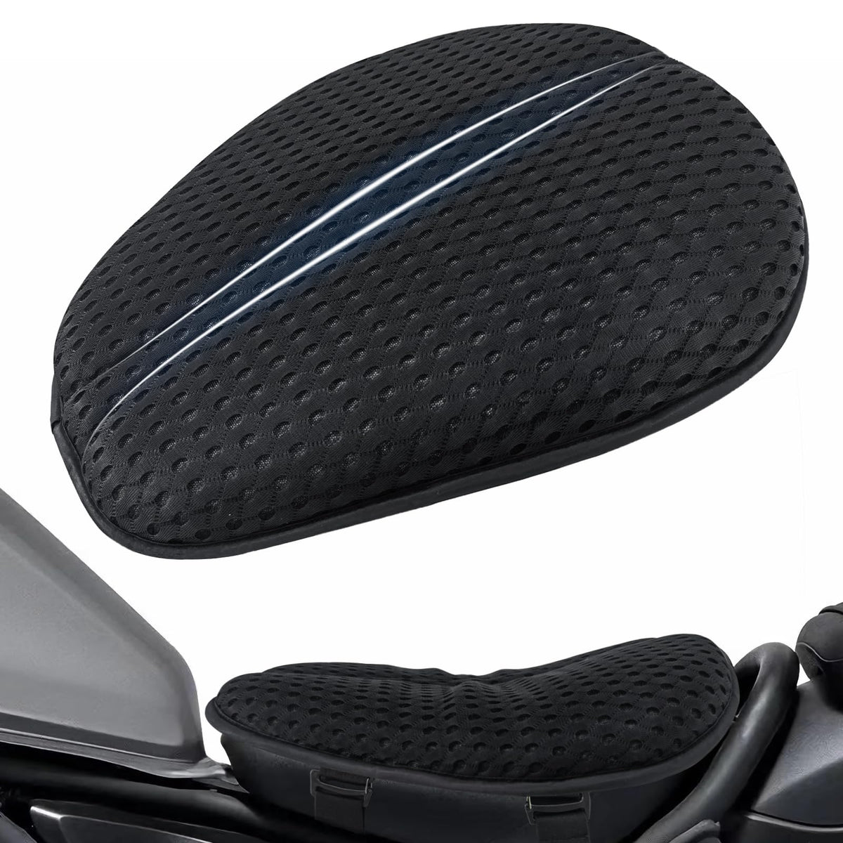 AEROiVi Airflow Pro seat pad showing 3D mesh for breathable rides and cooling comfort.