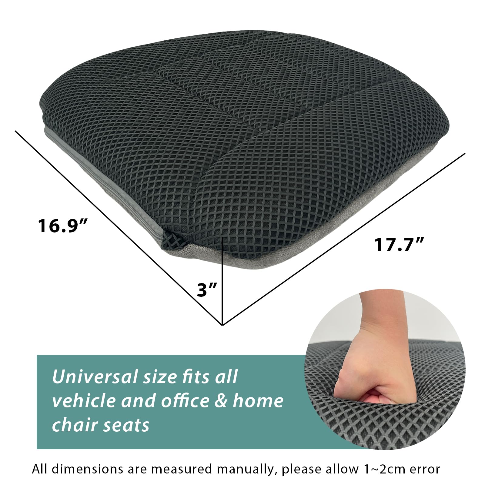 AEROiVi booster seat cushion side view highlights 3-inch height boost for better visibility.