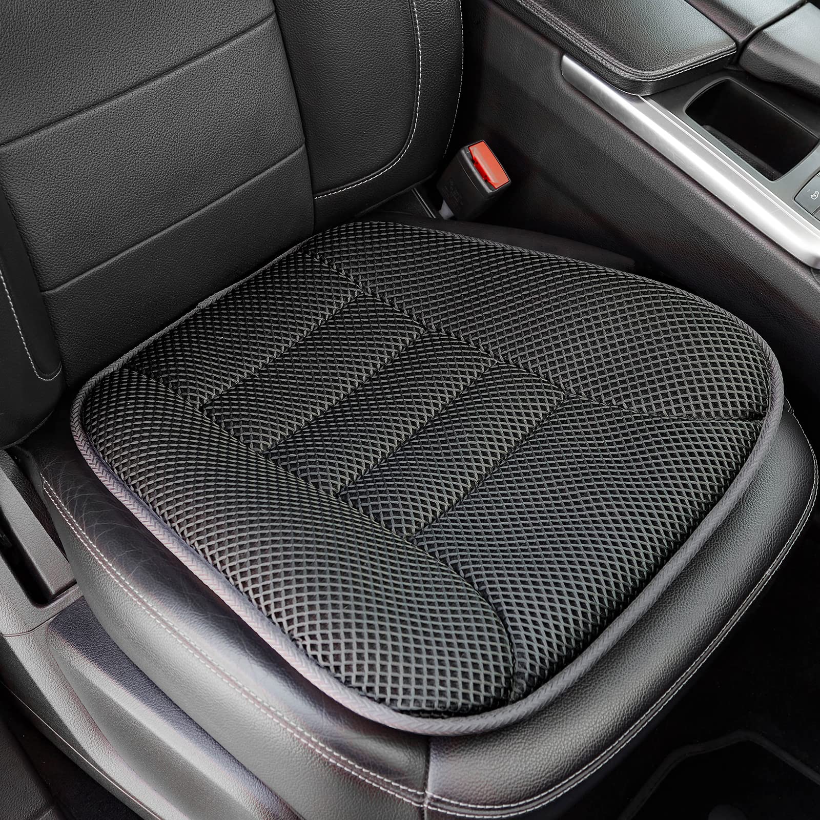 AEROiVi car seat cushion with breathable mesh improves airflow for cooler seating.