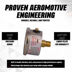 Inline fuel pressure gauge with 1/8 NPT male fitting for easy installation