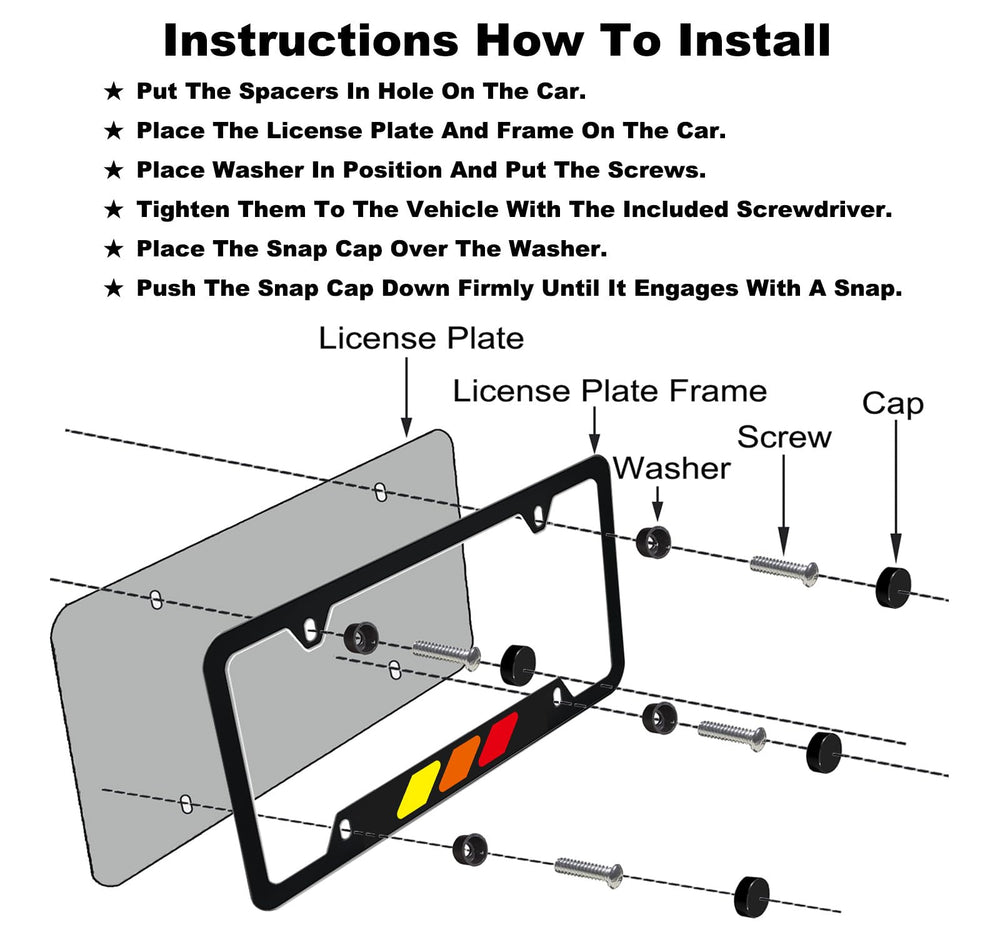 aesdloy license frame package includes screws caps and valve caps for quick installation