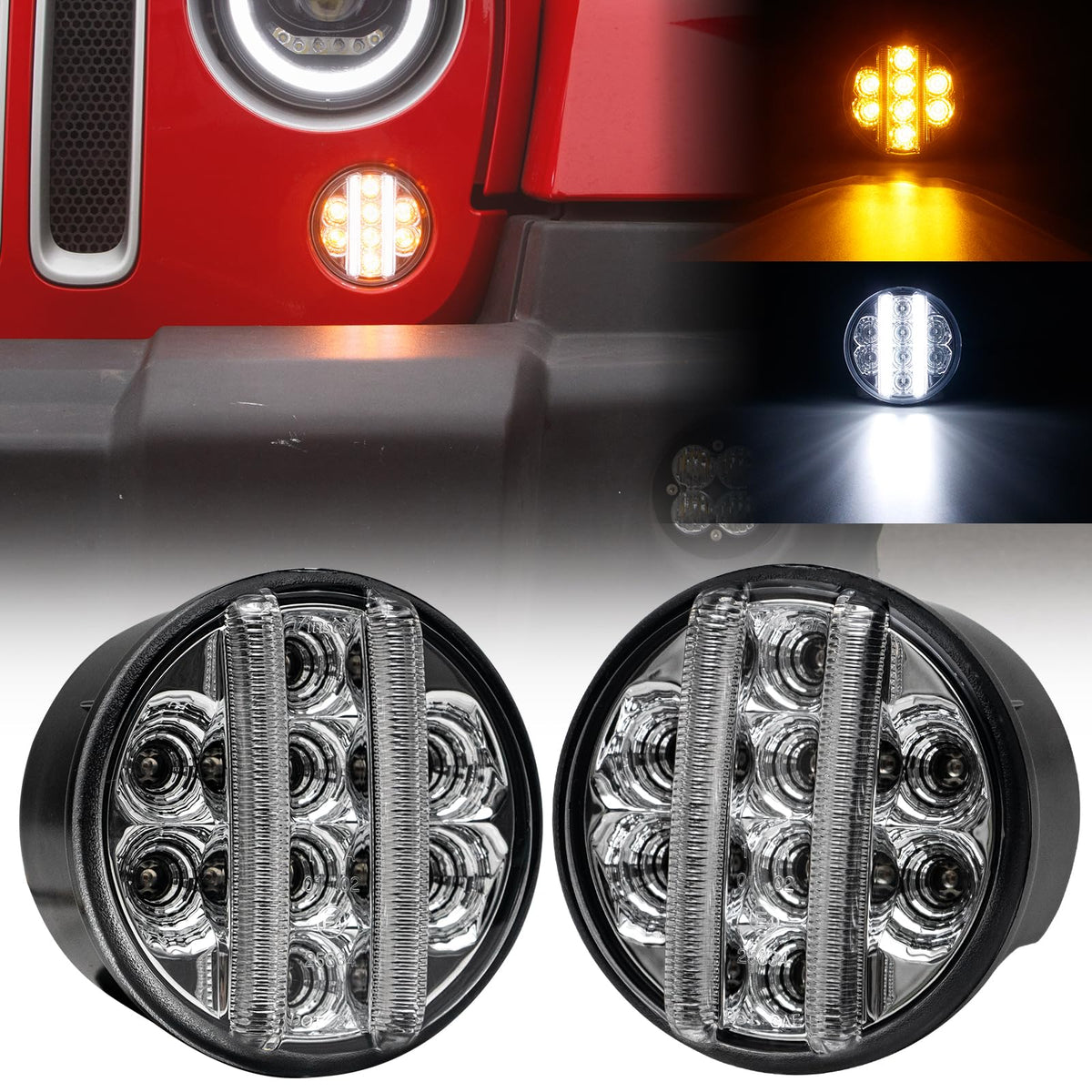 Aexploer Wrangler JK front LED DRL bar for daytime visibility.