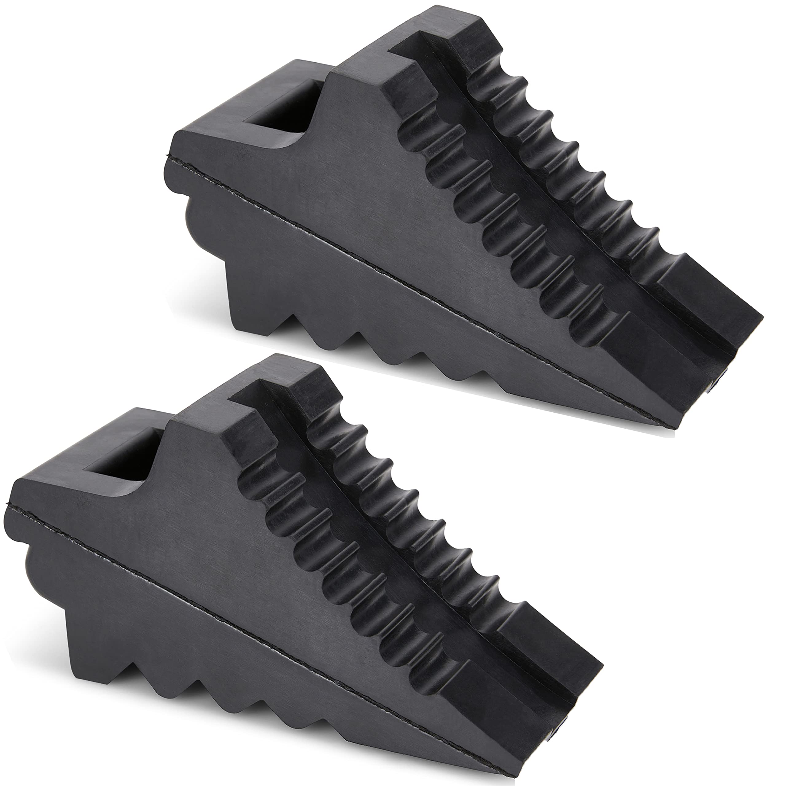 AFA Tooling wheel chocks side view, compact 2-pack for secure parking.