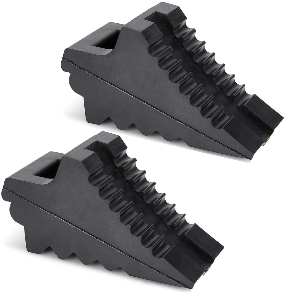 AFA Tooling wheel chocks side view, compact 2-pack for secure parking.