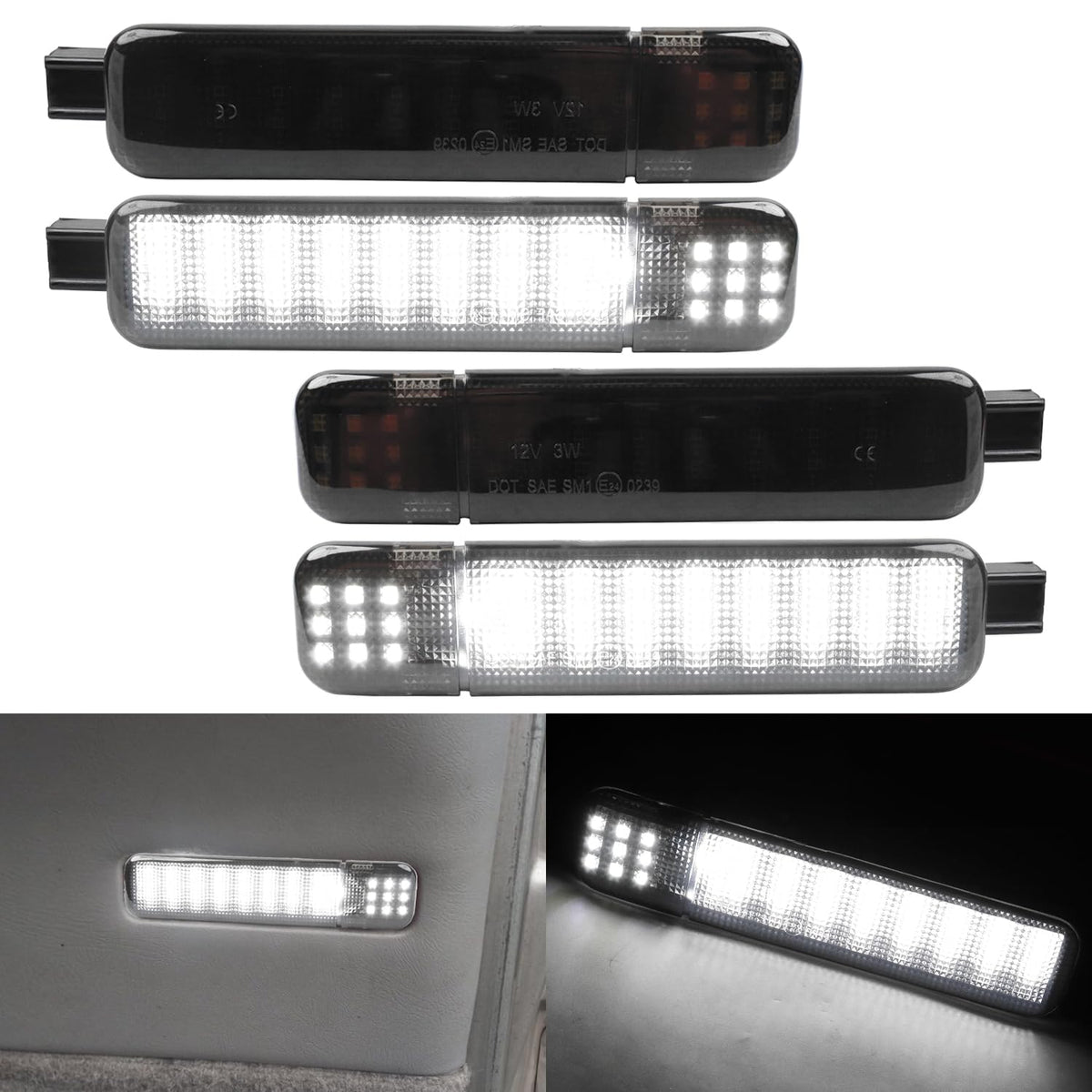 AFEISOL LED side door light front view with smoked lens for clearer nighttime visibility