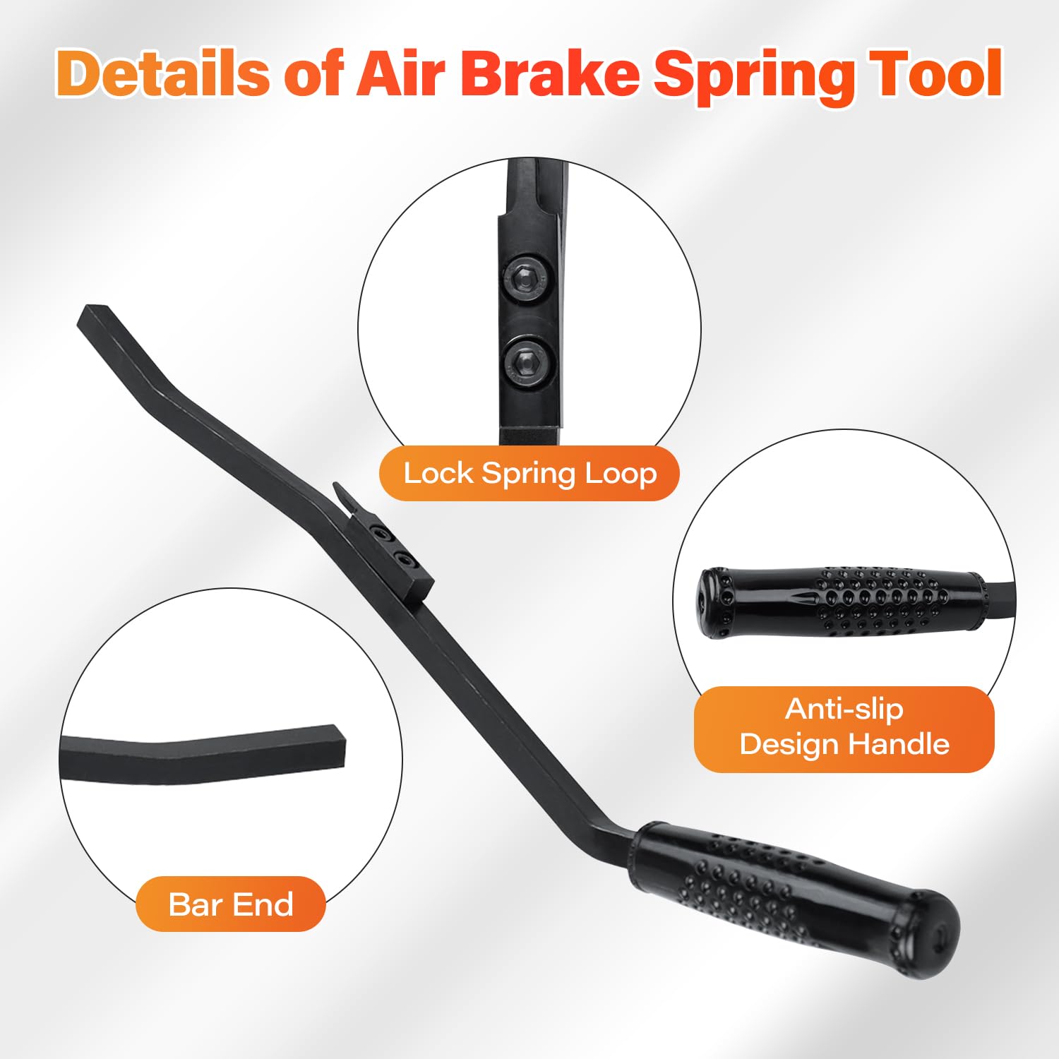 Includes one heavy-duty air brake spring tool for tractors and trailers