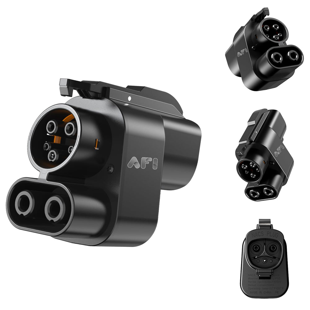 AFI NACS to CCS1 adapter main unit ready for plug-and-play charging.