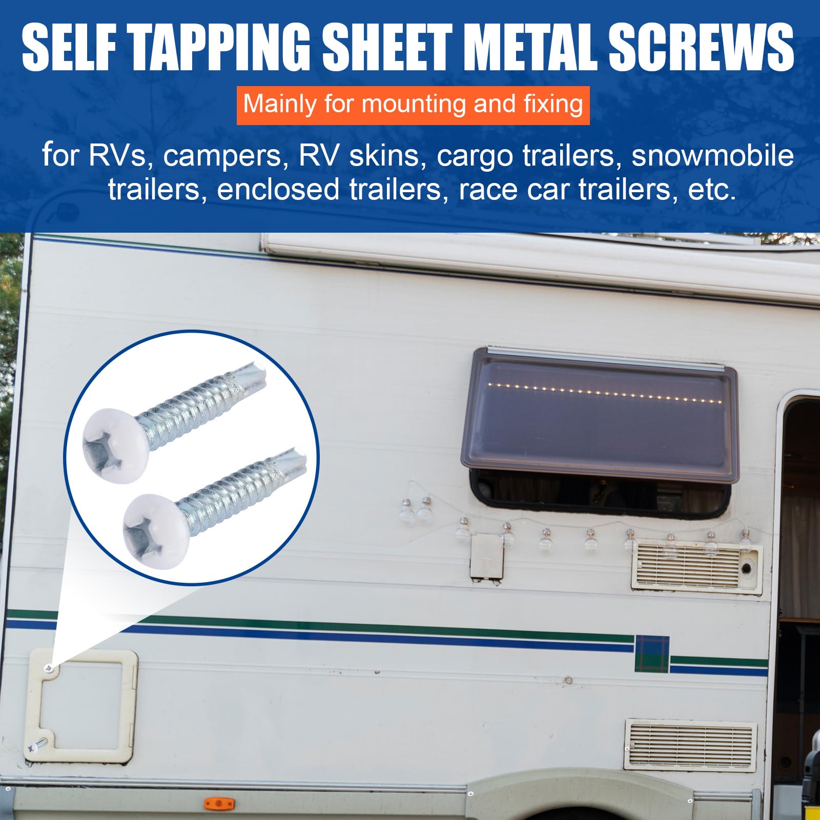 AFZZ screws white coating improves visibility and corrosion resistance on RV skins
