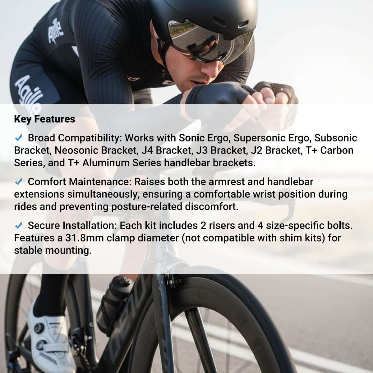 AGILLE riser kit bolts and wrench included for fast, secure setup on aero bars.