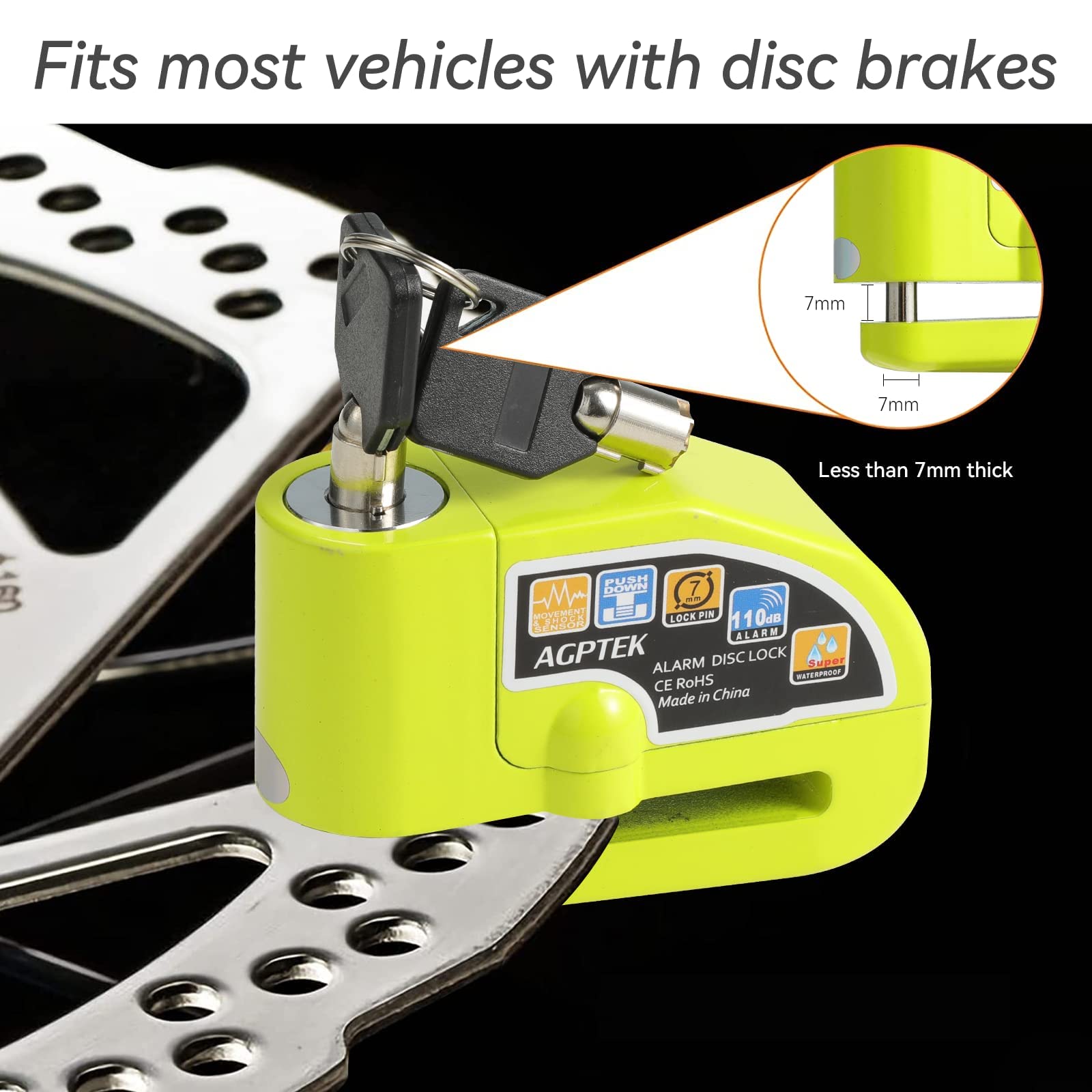 AGPTEK waterproof disc lock protecting against rain and moisture
