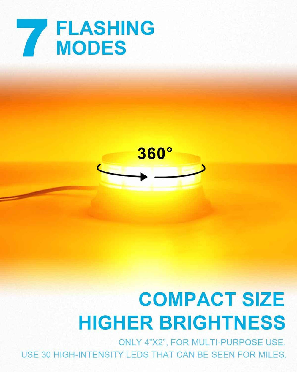 Agrieyes Amber Beacon Light 4.2-Inch LED close-up, features 30 high-intensity diodes.