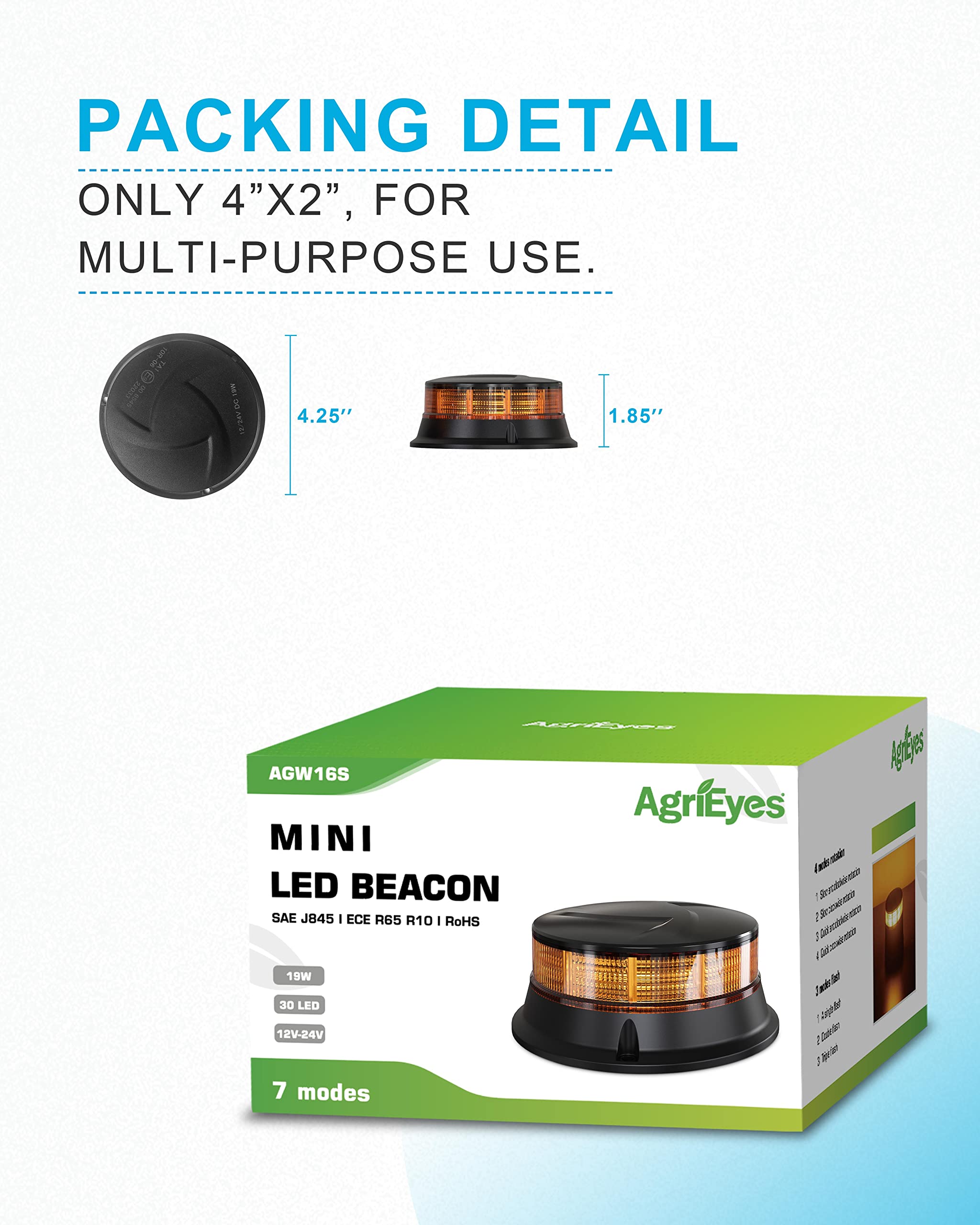 Agrieyes Amber Beacon Light 4.2-Inch screw-mount kit, secure temporary or permanent setup.