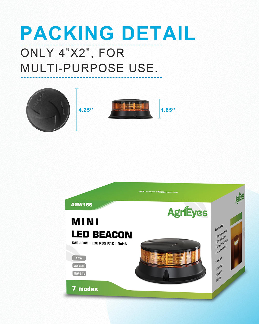 Agrieyes Amber Beacon Light 4.2-Inch screw-mount kit, secure temporary or permanent setup.