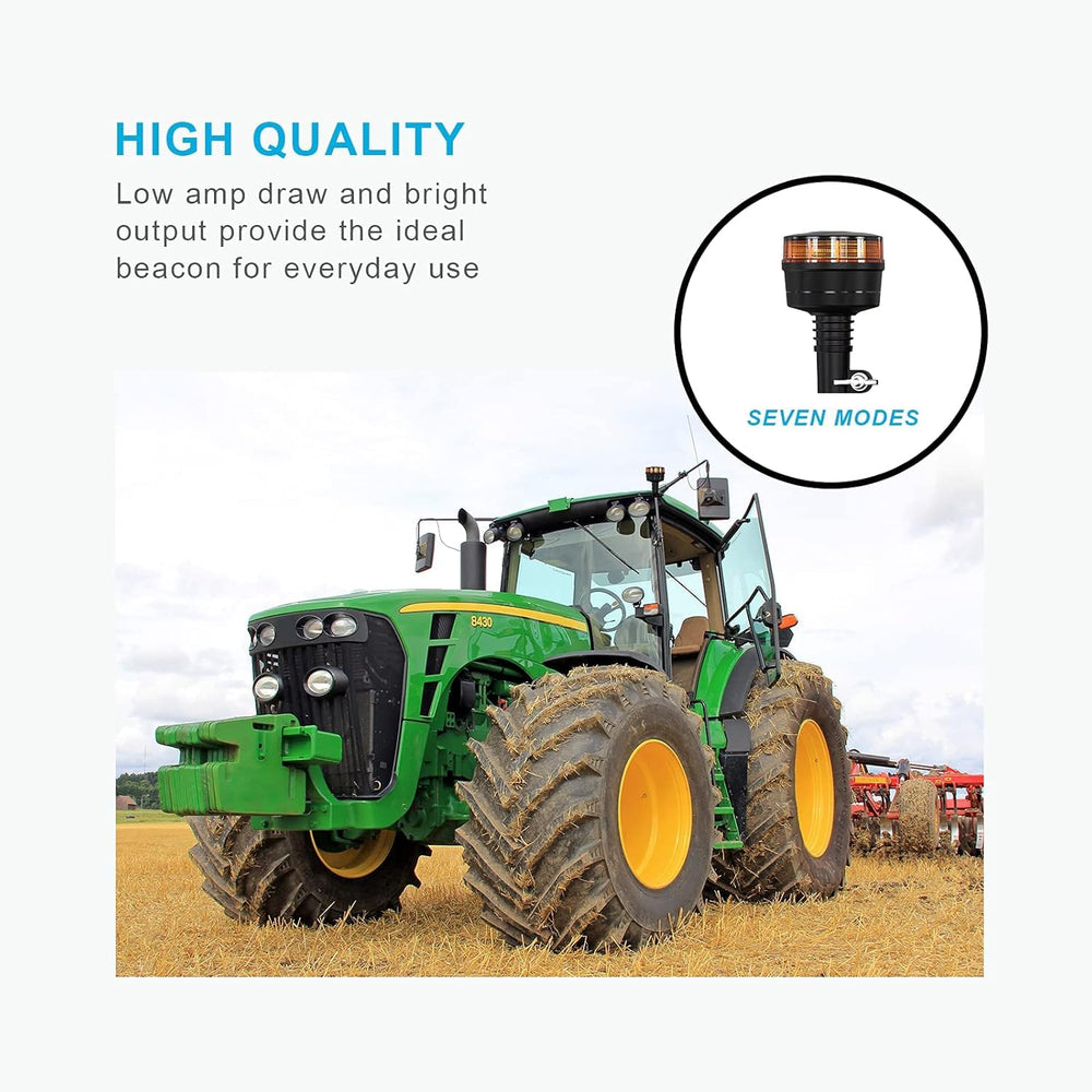 Agrieyes beacon fits tractors and trucks via pipe-mount setup