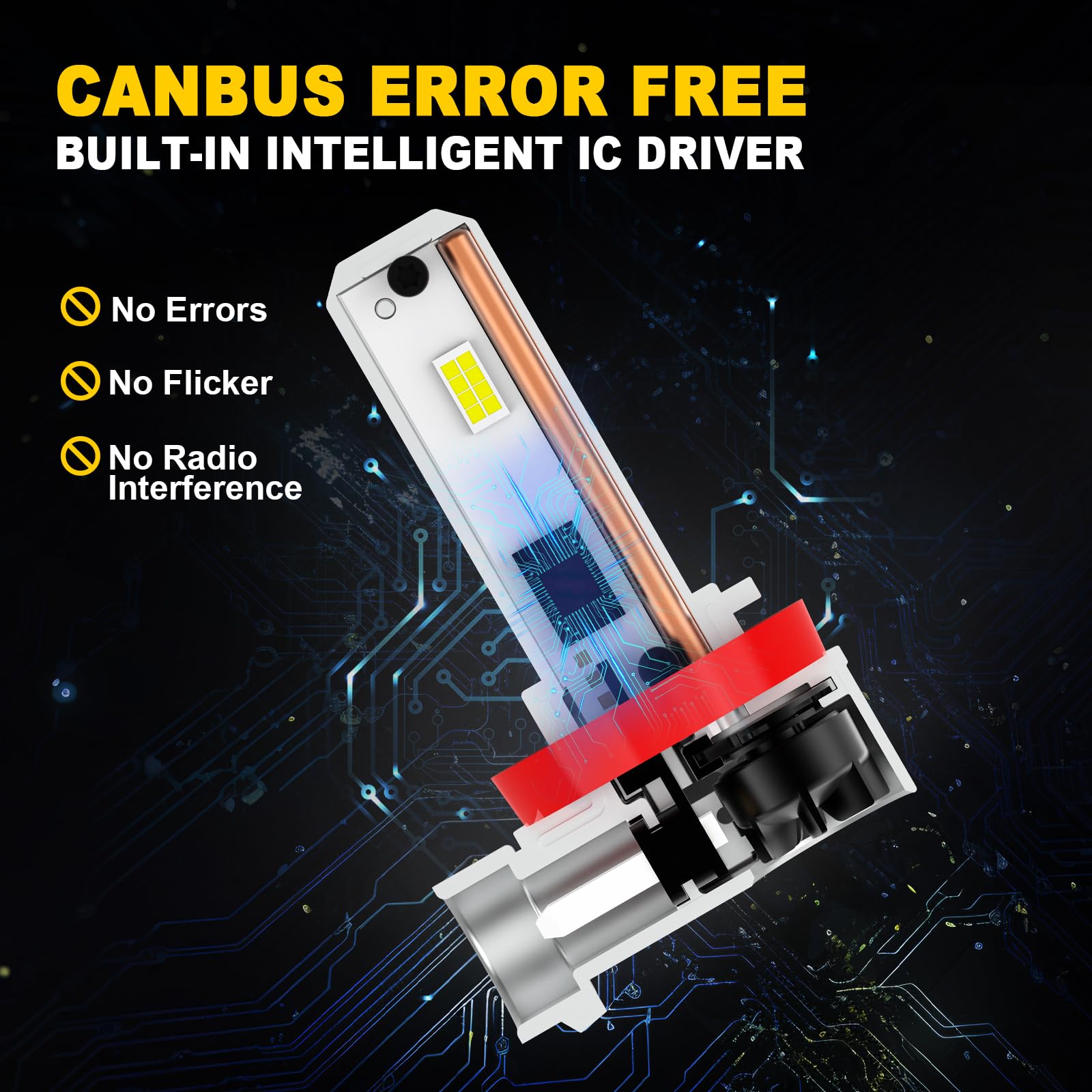 AHOBXD H11 LED bulb is CAN-BUS ready for broad vehicle compatibility