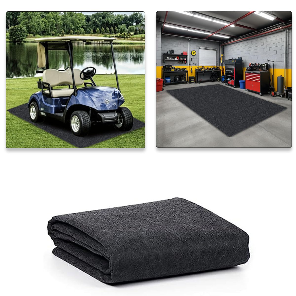 Ahpuhtan garage floor mat under cart protects floors from oil and stains