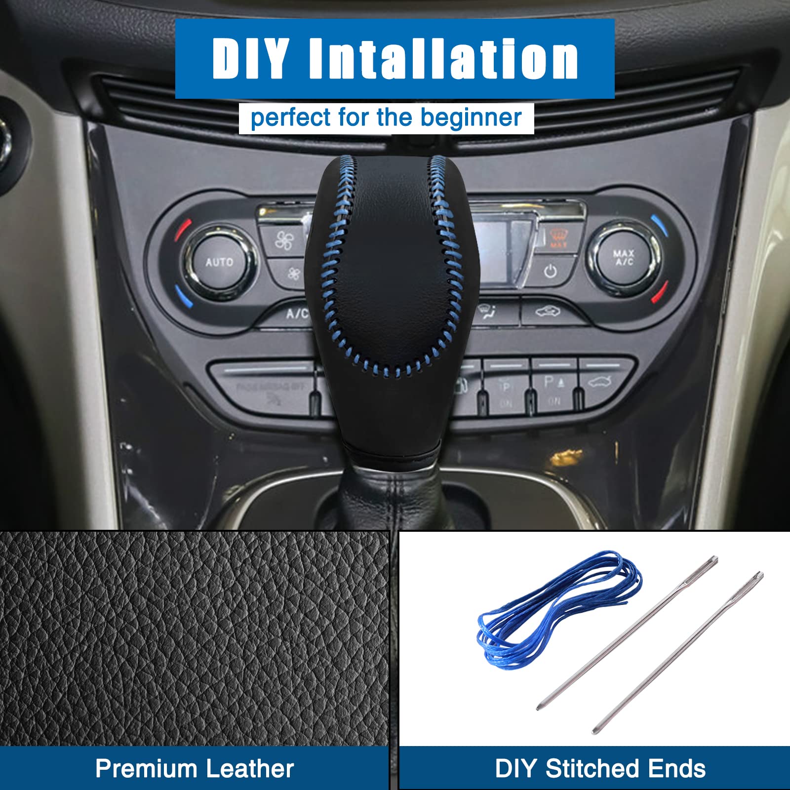 AICARS leather gear knob cover for Ford C-Max Energi protects against wear and dust.