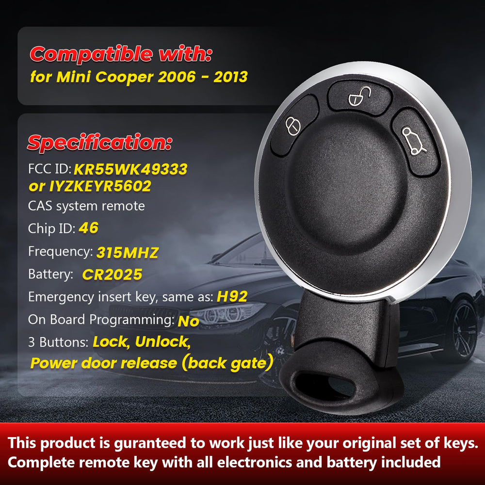 Aichiyu Mini Cooper remote battery included, ready for installation.