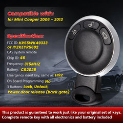 Aichiyu Mini Cooper remote battery included, ready for installation.