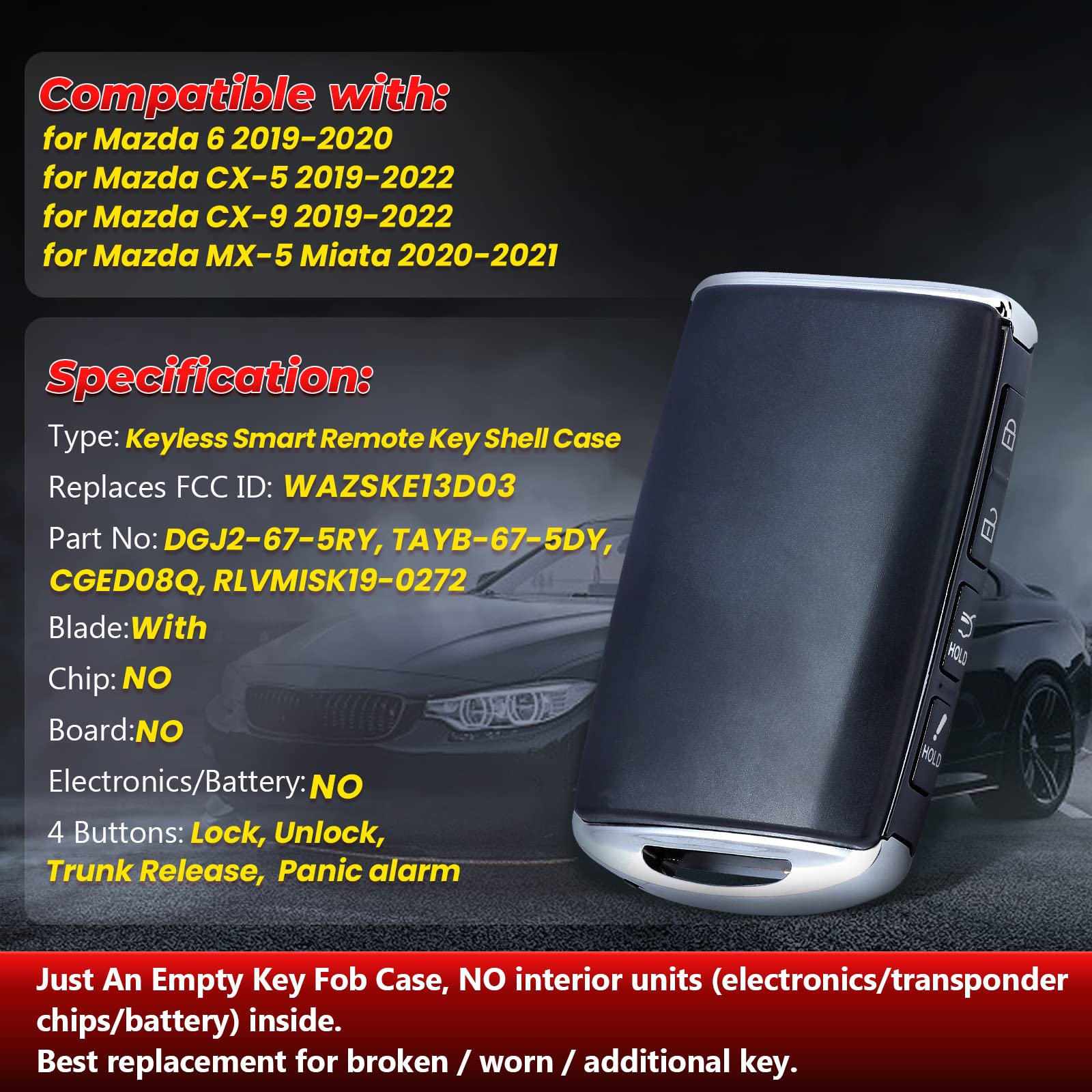 Aichiyu smart remote case for Mazda MX-5 Miata 2020-2021 shields daily wear