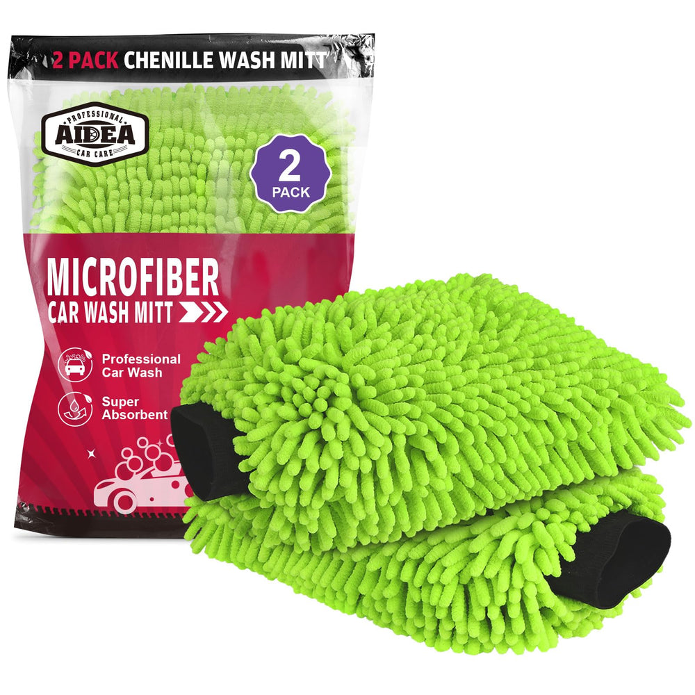 AIDEA car wash mitt with double-sided microfiber for a gentle shine.