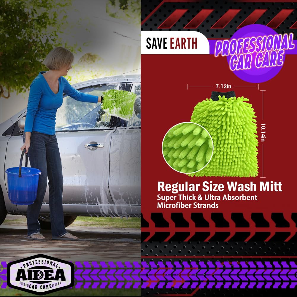 AIDEA Car Wash Mitt plush chenille fibers lift dirt gently.