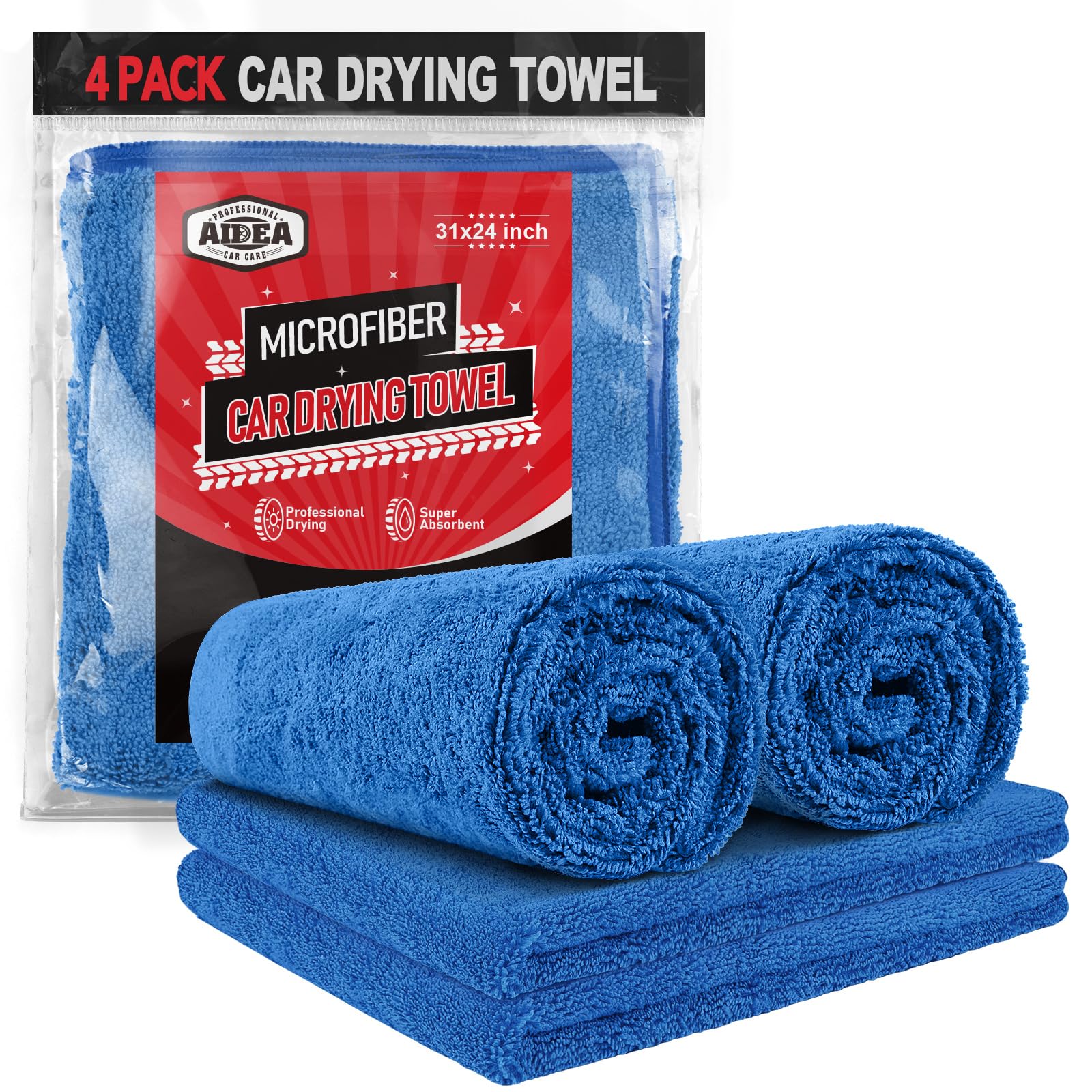 AIDEA microfiber car drying towel large 4pk ready for quick water absorption