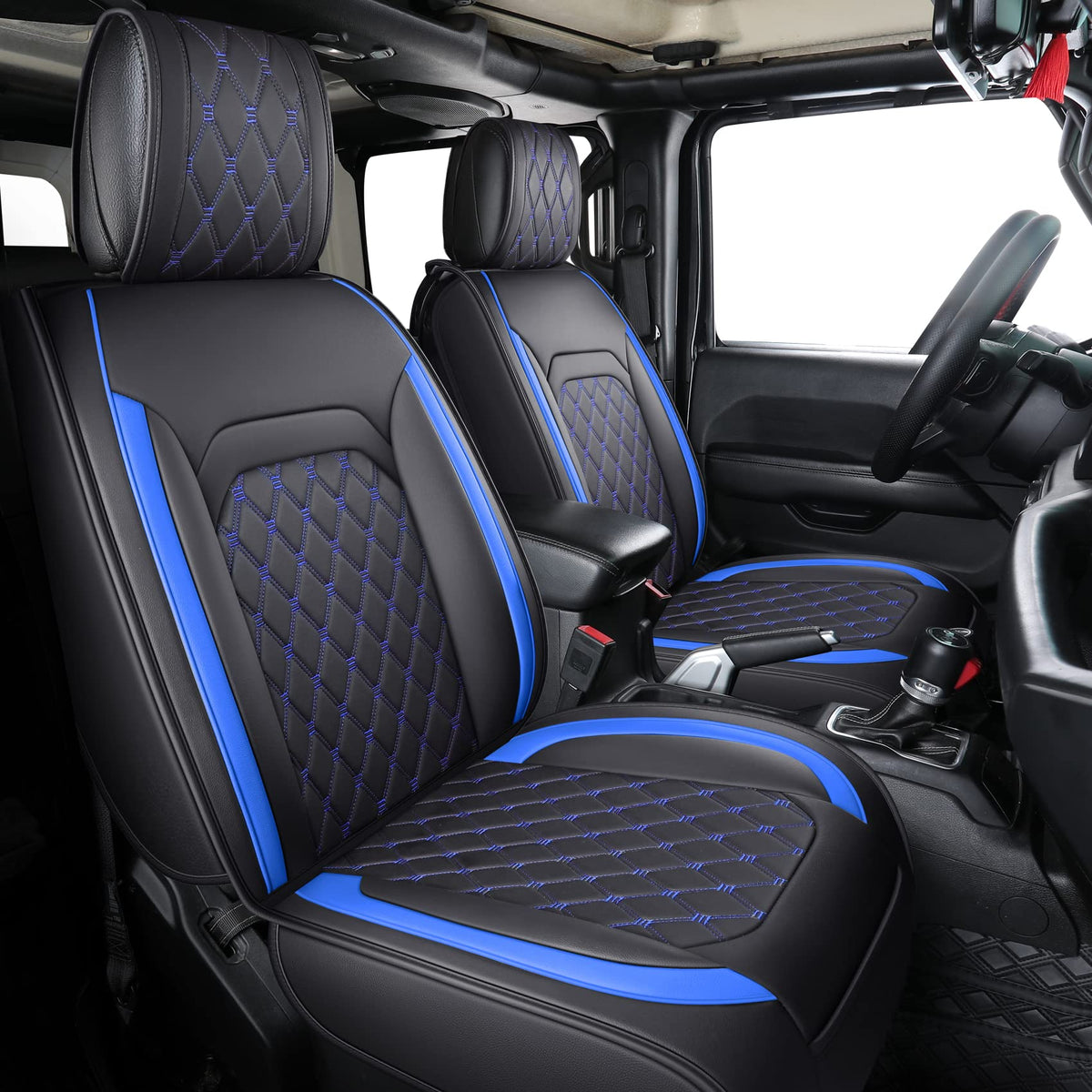 Aierxuan Jeep Wrangler full set seat covers in black protect upholstery and reduce wear.
