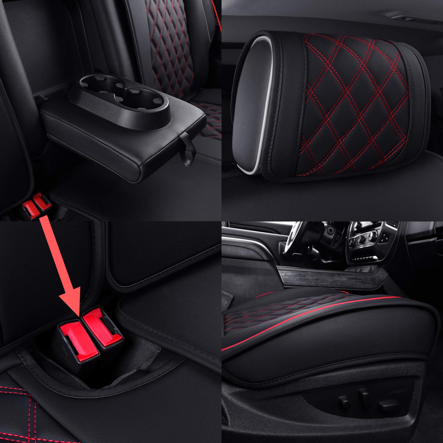 Aierxuan red stitching detail, stylish interior upgrade.