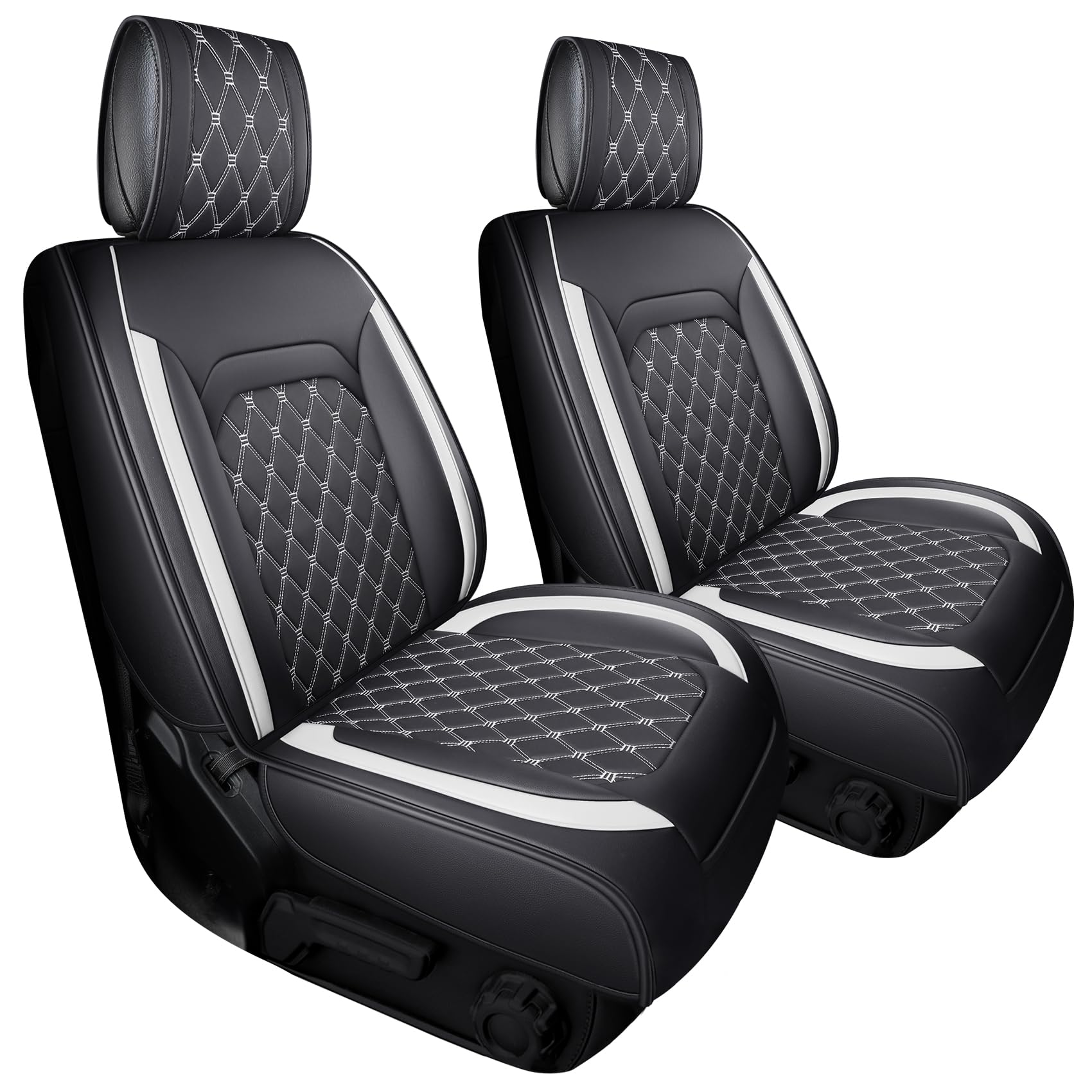 Aierxuan Wrangler front seat covers, custom fit for JK/JL with two-tone black and white.