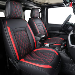 Aierxuan Wrangler seat covers front seat view showing fit and waterproof faux leather protection