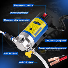 Aikyciu oil extractor attached to a dipstick tube for efficient transfer.