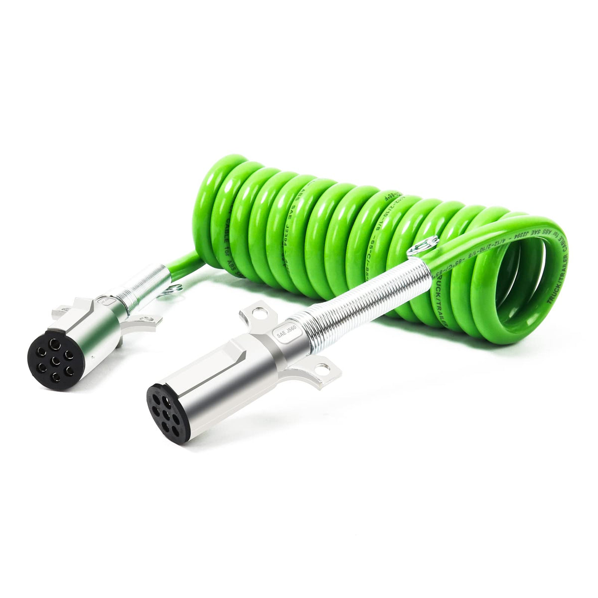 Ailbiuko 12ft 7‑way ABS cord in green coil for trailer and truck lighting