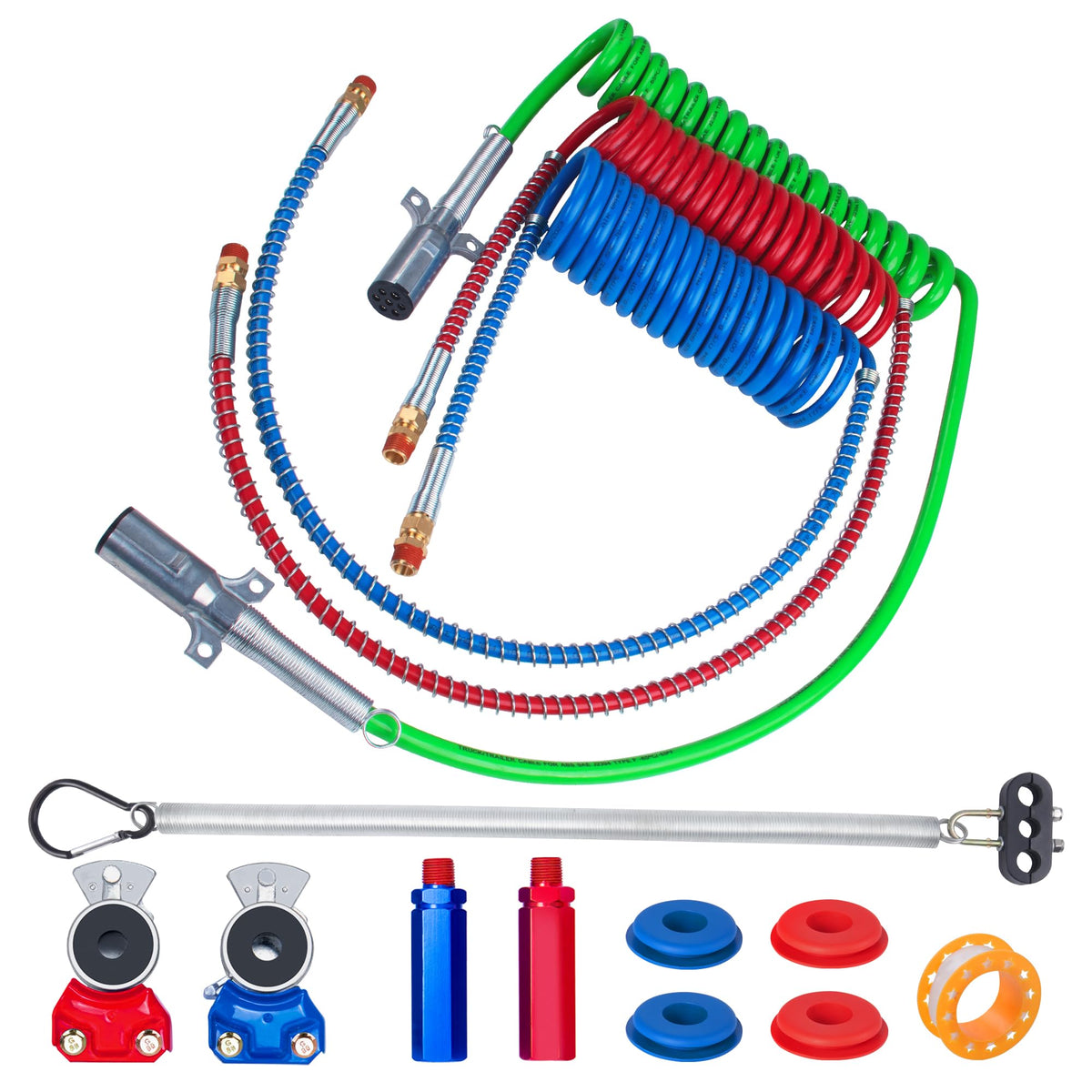 Ailbiuko 15ft air brake hose red and blue coiled for quick trailer setup