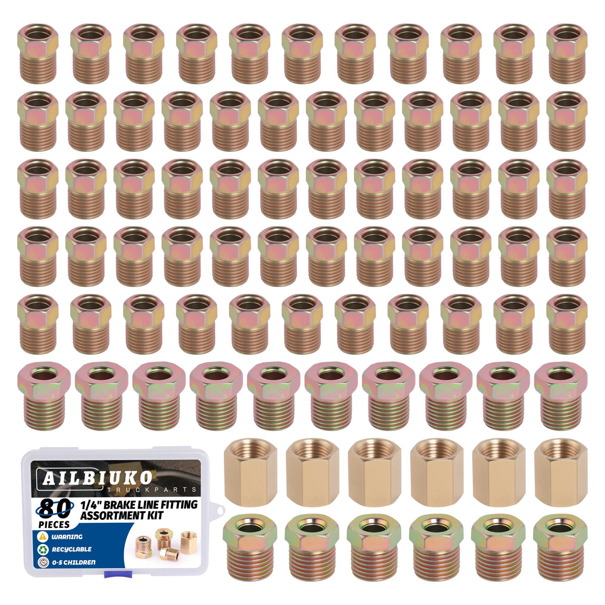Ailbiuko 80pcs brake line fittings kit in a compact storage box for quick access.