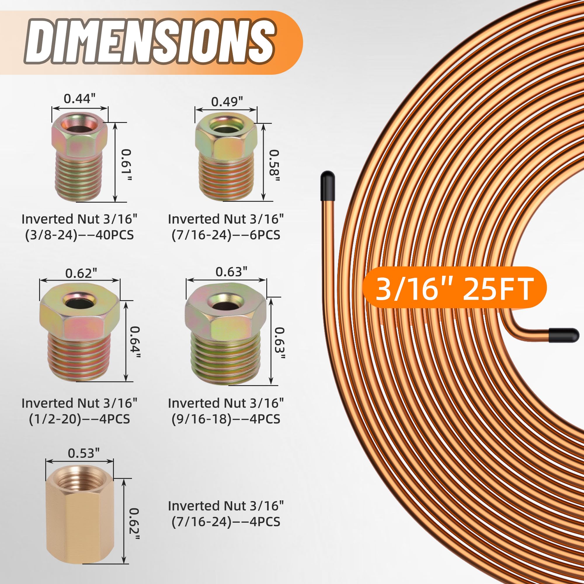 Ailbiuko inverted tube nut 9/16-18 provides solid seals in hydraulic systems.
