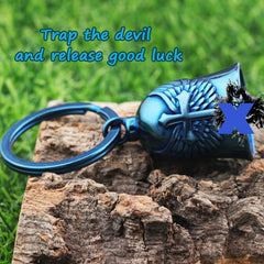 AilRabbit blue cross bell close-up, high-quality stainless steel