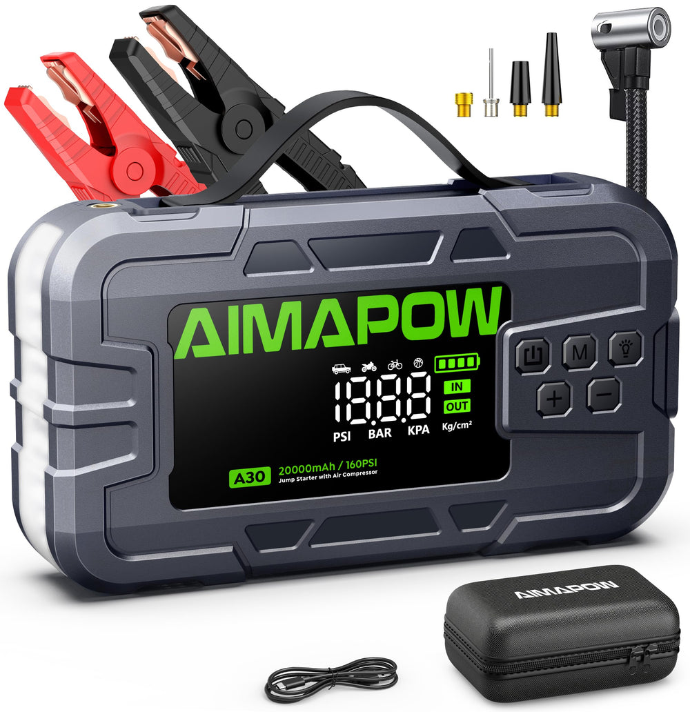 AIMAPOW 6000A jump starter front view for quick battery revival.