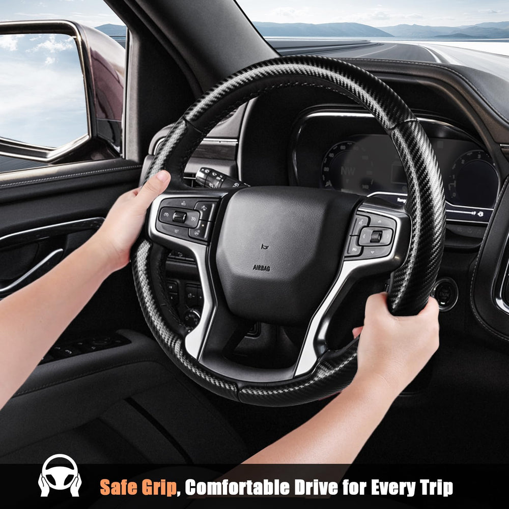 Aimato anti-slip carbon fiber look steering wheel cover for secure handling