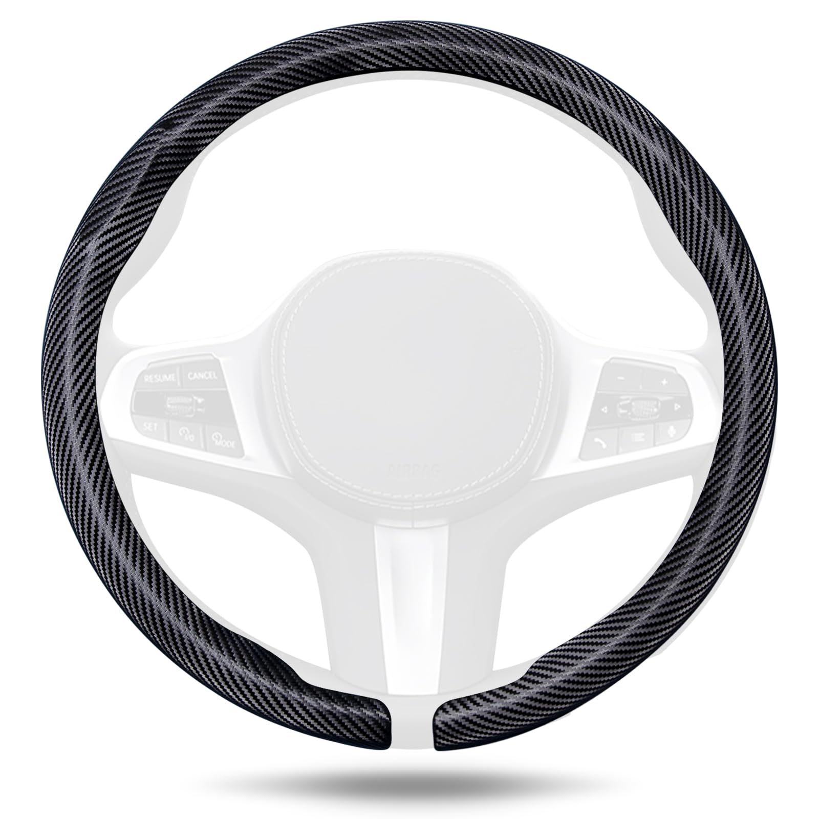 Aimato carbon fiber steering cover close-up showing premium weave and grip.