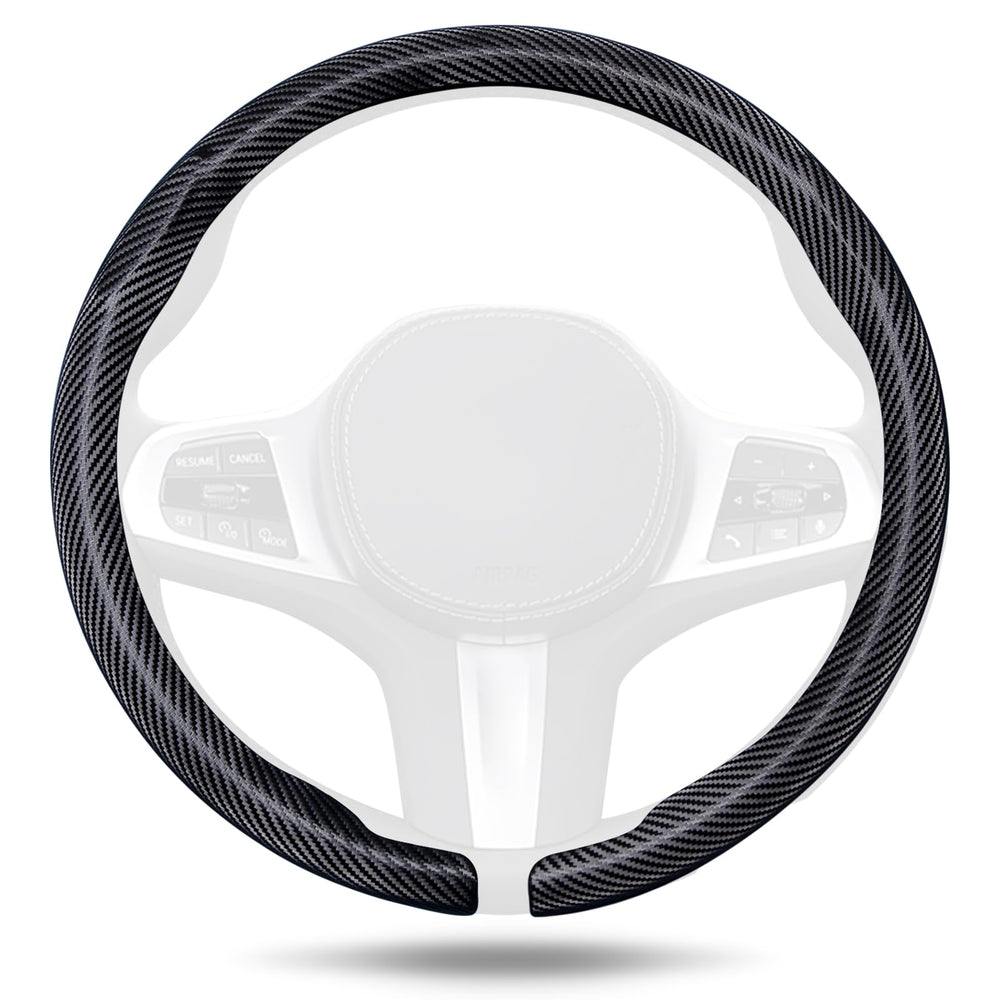 Aimato carbon fiber steering cover close-up showing premium weave and grip.